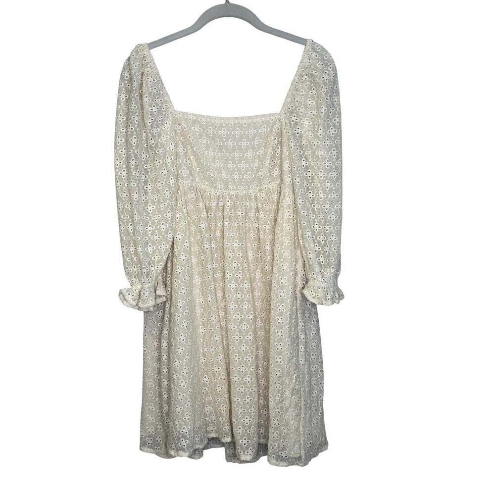 Storia Dress Womens Ivory White Eyelet Lace Puff Sleeve Square Neck Mini Boho